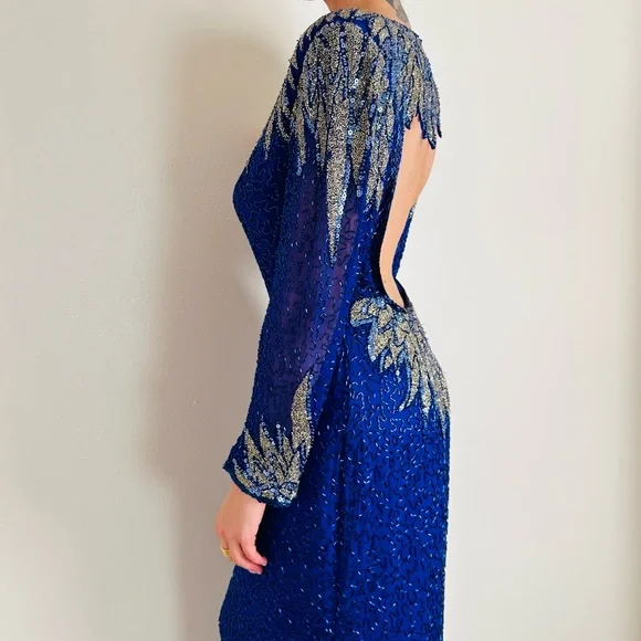 oleg cassini formal dresses 1980s Oleg Cassini Fully Sequin Covered Abstract Design Vintage Dress main image 0